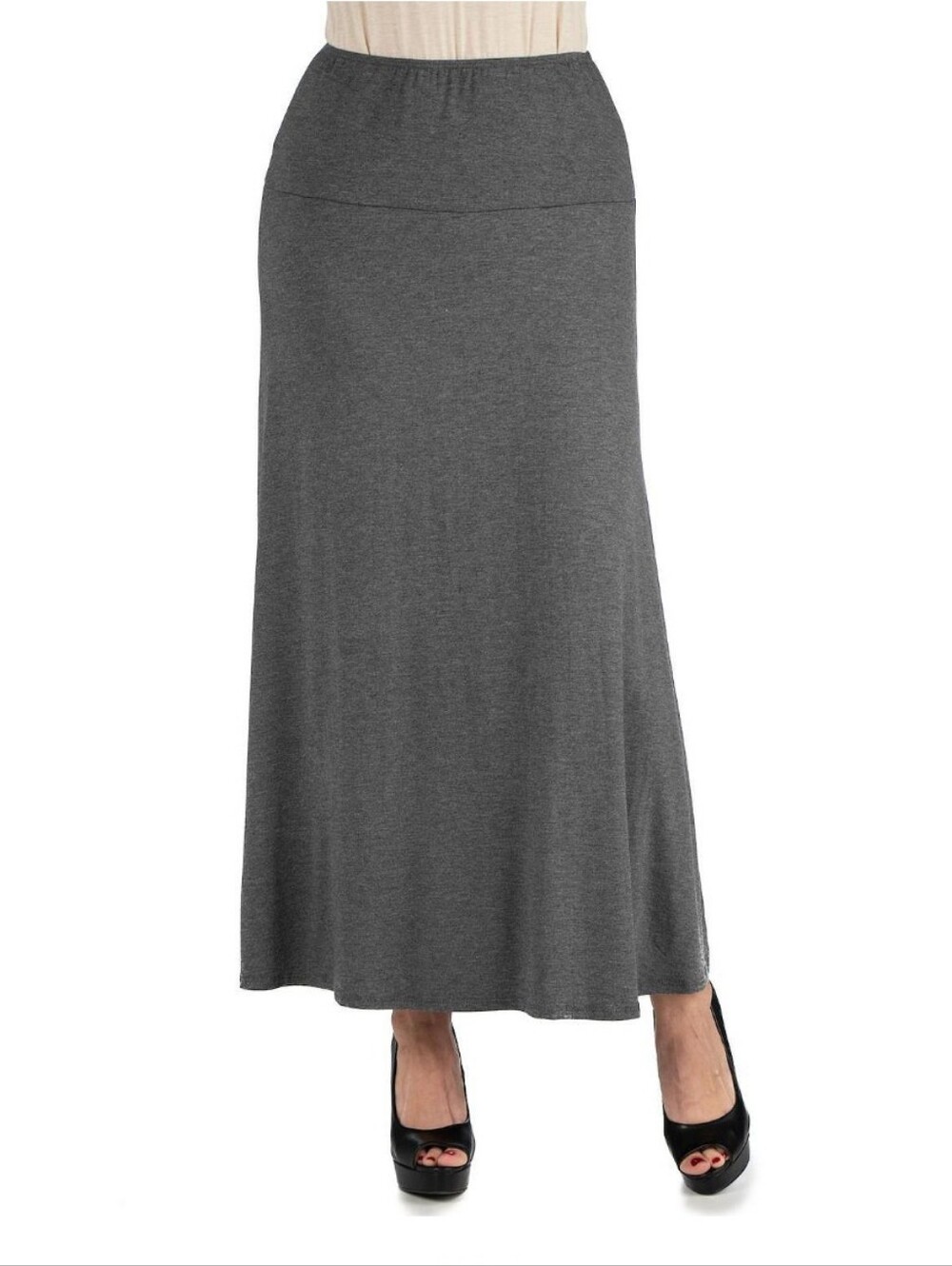 24Seven Comfort Stretch Maxi Skirt - Dark Gray A-Line Stretch Knit Size Large - Picture 3 of 8